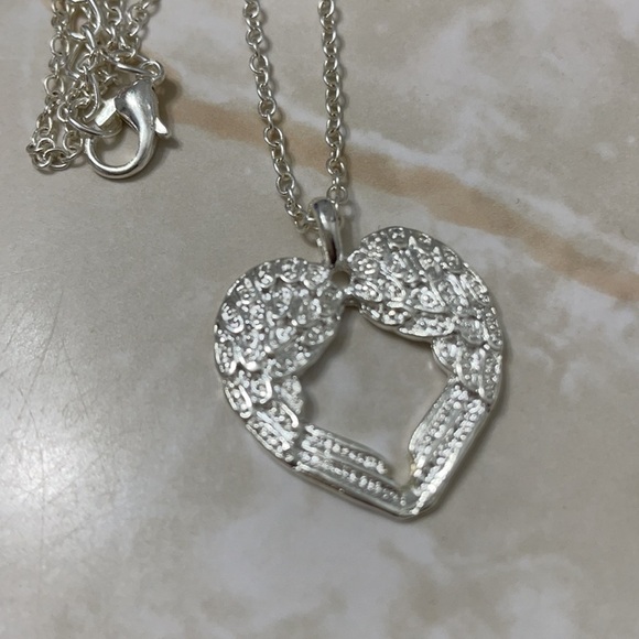 Silver Angel Wings Open Heart Necklace - Picture 7 of 13